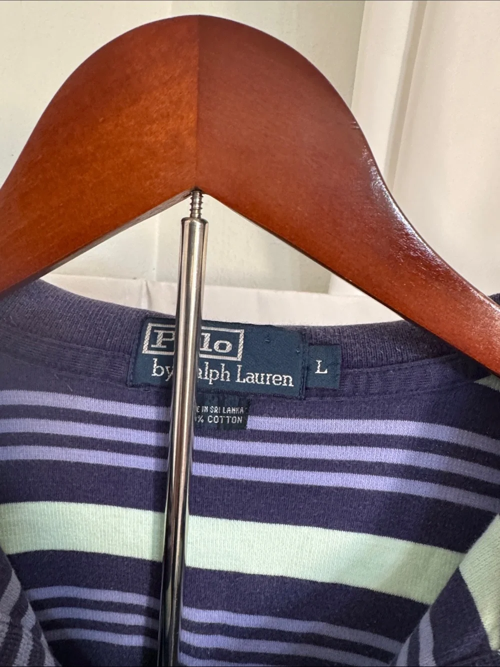 Ralph Lauren Navy and Light Green Striped Polo Shirt